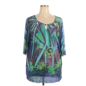 TU Lane Bryant blue green floral blouse size 18/20